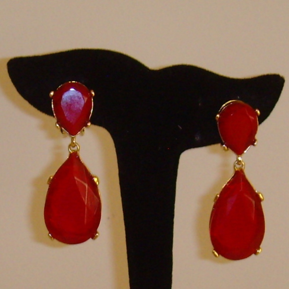 Kenneth Jay Lane Kjl Red Rhinestone Tear Drop Ear… - image 5